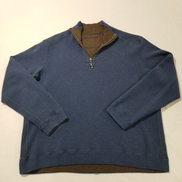 Tommy Bahama Size Large Flipshore Half Zip Reversible Sweatshirt Cobalt Blue - Picture 3 of 10